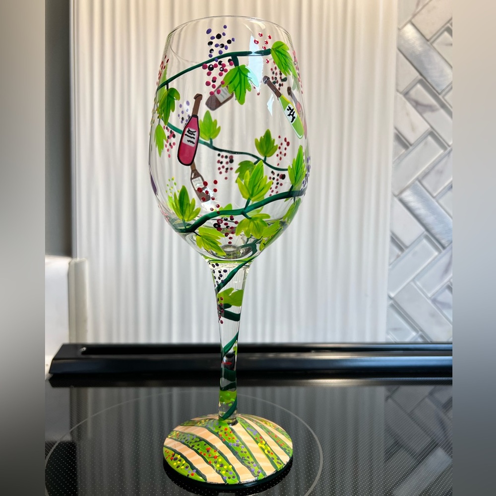 WINE TASTING Hand Painted Wine Glass Wine Bottle Lolita